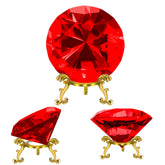 SWTHONY 80mm(3.15 inch) Crystal Diamond Paperweight, Diamond Backgrand for Nail Pictures, Wedding Table Decorations, Big Fake Diamond with Gold Metal Base (Ruby)