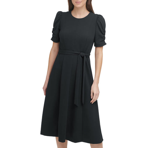 DKNY Women's Jewel Neck Scuba Crepe Dress, Black/Silver Logo, 12 DKNY Women's Jewel Neck Scuba Crepe Dress, Black/Silver Logo, 12