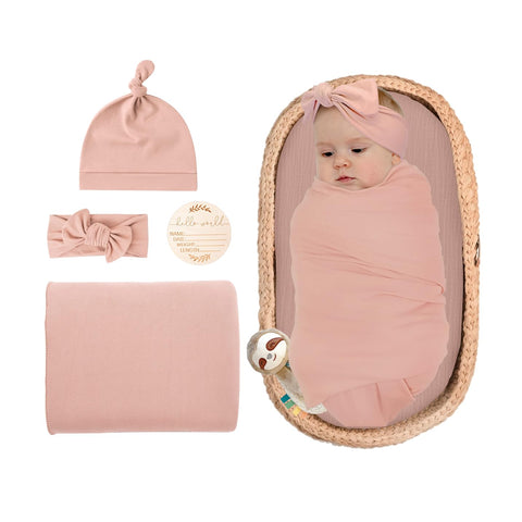 ZURLEFY Pink Baby Girl Newborn Swaddle Blanket, Receiving Blankets with Headband and Beanie Set for Baby Boys Nursery Swaddle Wrap (61-03) ZURLEFY Pink Baby Girl Newborn Swaddle Blanket, Receiving Blankets with Headband and Beanie Set for Baby Boys Nursery Swaddle Wrap (61-03)