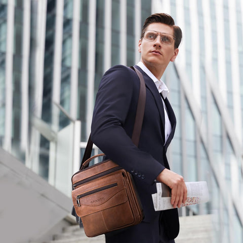 SPAHER Men Leather Handbags Shoulder Bags Messenger Business Bag Crossbody Satchel Sling Waterproof Travel Bag Daily Man Bag Gift with Adjustable Shoulder Strap for Ipad 9.7 Inch SPAHER Men Leather Handbags Shoulder Bags Messenger Business Bag Crossbody Satchel Sling Waterproof Travel Bag Daily Man Bag Gift with Adjustable Shoulder Strap for Ipad 9.7 Inch