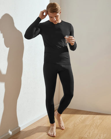 LAPASA Mens Lightweight Thermal Underwear Set, Fleece Lined Long Sleeve Long Johns Top and Bottom, Soft Warm Base Layer Set M11, Black, L LAPASA Mens Lightweight Thermal Underwear Set, Fleece Lined Long Sleeve Long Johns Top and Bottom, Soft Warm Base Layer Set M11, Black, L