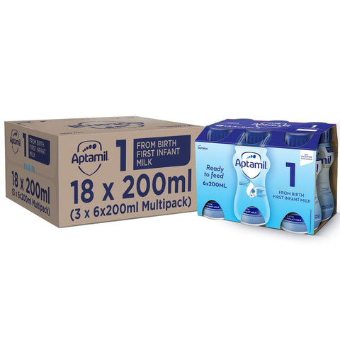 Aptamil 1 First Infant Baby Milk Ready to Use Liquid Formula, from Birth, 200 ml, (Pack of 18) Aptamil 1 First Infant Baby Milk Ready to Use Liquid Formula, from Birth, 200 ml, (Pack of 18)