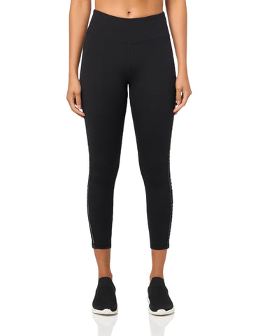 DKNY Women's Hw 7/8 Legging Logo Taping, Black/Silver DKNY Women's Hw 7/8 Legging Logo Taping, Black/Silver