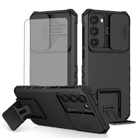 Asuwish Phone Case for Samsung Galaxy S23 Plus 5G with Tempered Glass Screen Protector and Slide Camera Cover Kickstand Stand Protective Cell Accessories S23+5G S23plus 23S + S 23 23+ Women Men Black Asuwish Phone Case for Samsung Galaxy S23 Plus 5G with Tempered Glass Screen Protector and Slide Camera Cover Kickstand Stand Protective Cell Accessories S23+5G S23plus 23S + S 23 23+ Women Men Black