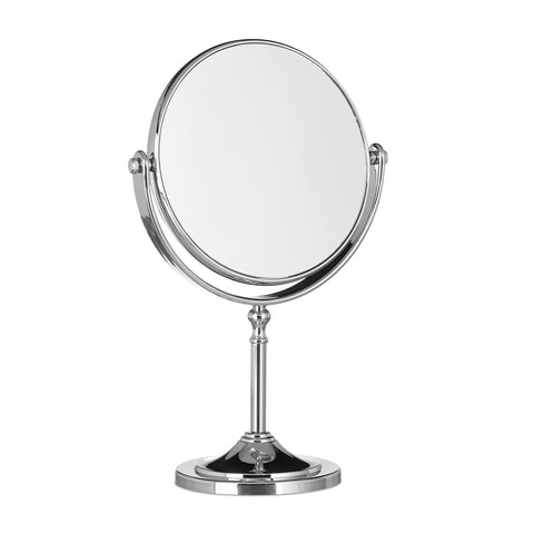 Relaxdays Magnifying Vanity Mirror, Round Standing Makeup Mirror, Cosmetics, Two-Sided, HWD: 28x18x10cm, Silver Relaxdays Magnifying Vanity Mirror, Round Standing Makeup Mirror, Cosmetics, Two-Sided, HWD: 28x18x10cm, Silver