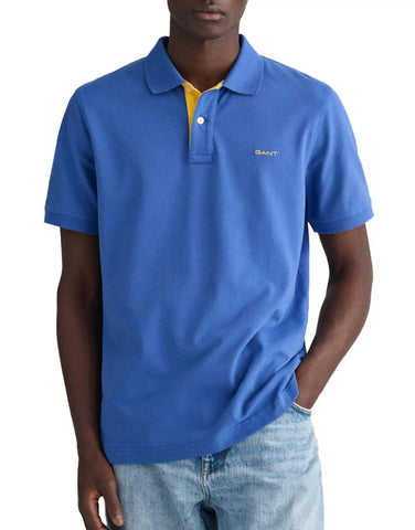 GANT Men's REG Contrast Pique SS Rugger, Rich Blue, M GANT Men's REG Contrast Pique SS Rugger, Rich Blue, M