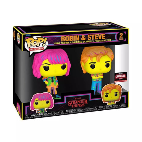 Funko POP TV: Stranger Things Robin & Steve Black Light Vinyl Figures - 2pk 2024 Target Con Excluisve Funko POP TV: Stranger Things Robin & Steve Black Light Vinyl Figures - 2pk 2024 Target Con Excluisve