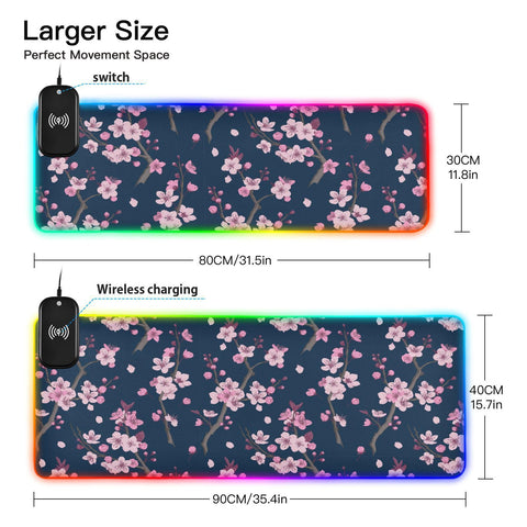 Cherry Blossoms Wireless Charging Mouse Pad for Mobile Phone Extra Large Gaming Mousepad with 13 Lighting Modes Extended Desk Mat for Gaming MacBook PC Laptop Desk Home Office Cherry Blossoms Wireless Charging Mouse Pad for Mobile Phone Extra Large Gaming Mousepad with 13 Lighting Modes Extended Desk Mat for Gaming MacBook PC Laptop Desk Home Office