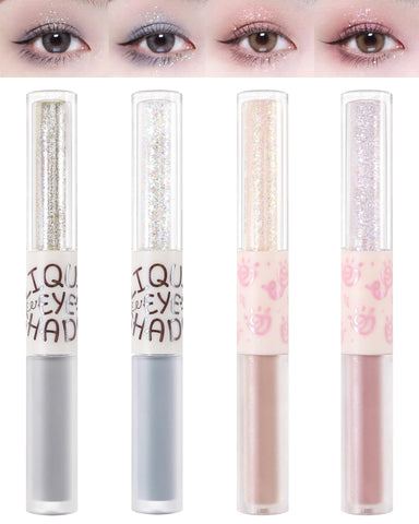 Liquid Glitter Matte Eyeshadow-4Colors 2 in 1 High Pigmented Matte & Sparkling Eye Shadow Eyeliner,Longlasting Waterproof Eyeshadow Gream,Korean Shimmer Loose Glitter Glue for Eye Crystals Makeup-SetA Liquid Glitter Matte Eyeshadow-4Colors 2 in 1 High Pigmented Matte & Sparkling Eye Shadow Eyeliner,Longlasting Waterproof Eyeshadow Gream,Korean Shimmer Loose Glitter Glue for Eye Crystals Makeup-SetA