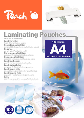 Peach Laminating Pouches A4, 100 mic, glossy, PP500-02, set of 100 Peach Laminating Pouches A4, 100 mic, glossy, PP500-02, set of 100