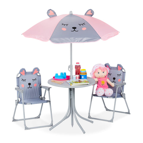 Relaxdays Children’s Camping Furniture Set with Parasol, Folding Chairs & Table, Kids’ Garden Ensemble, Mouse, Grey Relaxdays Children’s Camping Furniture Set with Parasol, Folding Chairs & Table, Kids’ Garden Ensemble, Mouse, Grey