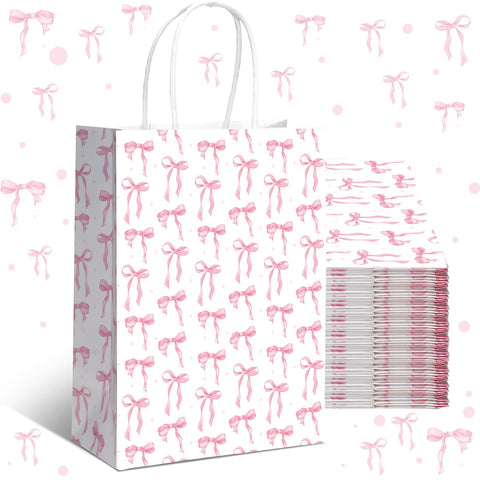 Kolldenn 16 Pcs Coquette Pink Bow Paper Gift Bags Women Birthday Christmas Party Favor Bags with Handles Goodie Candy Treat Bags for Pink Party Tea Bridal Engagement Party Supplies, 8.3 x 5.9 x 3.1 In Kolldenn 16 Pcs Coquette Pink Bow Paper Gift Bags Women Birthday Christmas Party Favor Bags with Handles Goodie Candy Treat Bags for Pink Party Tea Bridal Engagement Party Supplies, 8.3 x 5.9 x 3.1 In