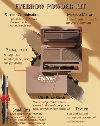 Eyebrow Powder Kit-2 Colors Soft Eye Brow Tinted Powder Palette, Waterproof & Long Lasting Dark/Light Brown Brow Filler, Professional Eyebrow Contour Makeup for Women with Mirror Brow Brush & Razor-1# Eyebrow Powder Kit-2 Colors Soft Eye Brow Tinted Powder Palette, Waterproof & Long Lasting Dark/Light Brown Brow Filler, Professional Eyebrow Contour Makeup for Women with Mirror Brow Brush & Razor-1#