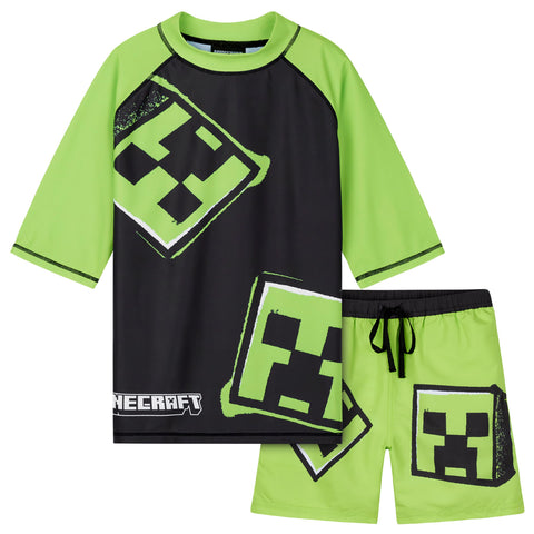 Minecraft Boys 2 Piece Swim Set, Swimming Top and Boys Swim Trunks (13-14 Years, Light Green/Black) Minecraft Boys 2 Piece Swim Set, Swimming Top and Boys Swim Trunks (13-14 Years, Light Green/Black)