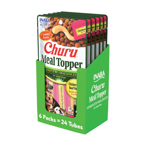 INABA Churu Meal Topper for Dogs, Complete & Balance, Creamy, Lickable Purée Dog Food Topper, 0.5 Ounce Tube, 24 Tubes (4 per Pack), Chicken with Beef Recipe INABA Churu Meal Topper for Dogs, Complete & Balance, Creamy, Lickable Purée Dog Food Topper, 0.5 Ounce Tube, 24 Tubes (4 per Pack), Chicken with Beef Recipe