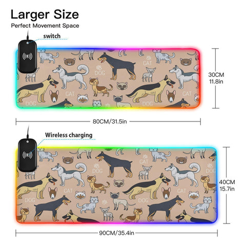 Cats Dogs Wireless Charging Mouse Pad for Mobile Phone Extra Large Gaming Mousepad with 13 Lighting Modes Mouse Mat for Office Home Gaming MacBook PC Laptop Desk Cats Dogs Wireless Charging Mouse Pad for Mobile Phone Extra Large Gaming Mousepad with 13 Lighting Modes Mouse Mat for Office Home Gaming MacBook PC Laptop Desk
