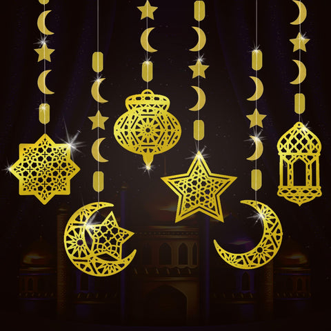 AhfuLife 6 Pcs Eid Mubarak Decorations - Preassembled Hanging Golden Islamic Star Moon Lantern - Reusable Eid Garland Streamer Eid Ramadan Ceiling Decorations for Indoor Outdoor Home Party Decor AhfuLife 6 Pcs Eid Mubarak Decorations - Preassembled Hanging Golden Islamic Star Moon Lantern - Reusable Eid Garland Streamer Eid Ramadan Ceiling Decorations for Indoor Outdoor Home Party Decor