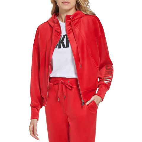 DKNY Women's Everyday Essential Zip Up Hoodie, Scarlet/Gold DKNY Women's Everyday Essential Zip Up Hoodie, Scarlet/Gold