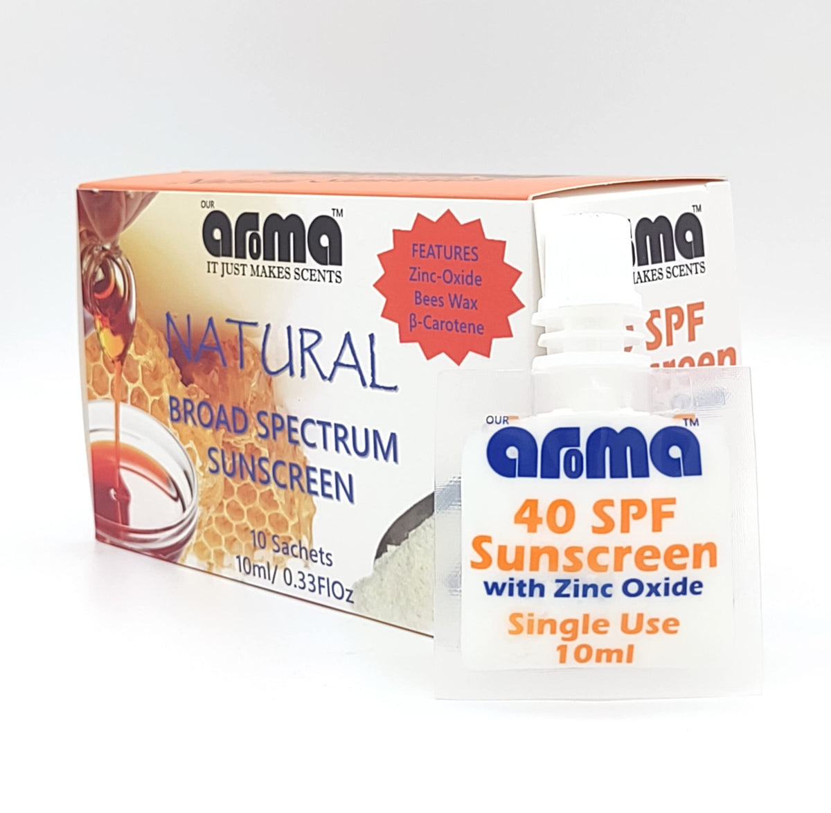 Our Aroma Original Sunscreen Lotion with Beta-Carotene, Broad Spectrum SPF 40-10 Single-Use Sachets