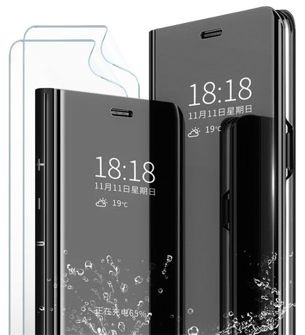 MLOTECH Case for Samsung S10 Plus, Flip Cover + Screen Protector, Clear View, Translucent Mirror, Standing Cover, Slim Fit, Anti-Scratch Mirror, 360° Protection, Black Cover MLOTECH Case for Samsung S10 Plus, Flip Cover + Screen Protector, Clear View, Translucent Mirror, Standing Cover, Slim Fit, Anti-Scratch Mirror, 360° Protection, Black Cover