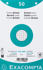 Exacompta - Ref 12603E - Bristol Squared Record Cards (Pack of 50) - 125 x 200mm in Size, 205gsm Card, Compatible with Printers - Suitable for Exam Revision & Notes - White