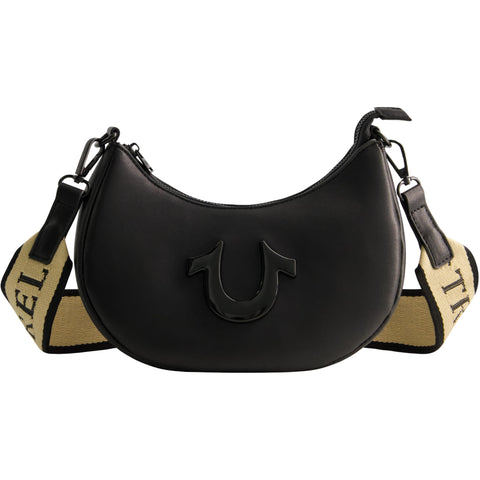 True Religion Women's Shoulder Bag Purse, Crescent Hobo Handbag with Adjustable Removable Strap and Horseshoe Logo, Black True Religion Women's Shoulder Bag Purse, Crescent Hobo Handbag with Adjustable Removable Strap and Horseshoe Logo, Black