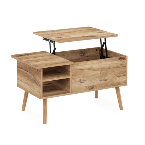 Furinno Jensen Lift Top Coffee Table with Wooden Leg, Flagstaff Oak, 48.01 (D) x 89.99 (W) x 47.6 (H) cm Furinno Jensen Lift Top Coffee Table with Wooden Leg, Flagstaff Oak, 48.01 (D) x 89.99 (W) x 47.6 (H) cm