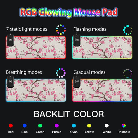 Cherry Tree Wireless Charging Mouse Pad for Mobile Phone Extra Large Gaming Mousepad with 13 Lighting Modes Computer Mat for Gaming MacBook PC Laptop Desk Office Home Cherry Tree Wireless Charging Mouse Pad for Mobile Phone Extra Large Gaming Mousepad with 13 Lighting Modes Computer Mat for Gaming MacBook PC Laptop Desk Office Home