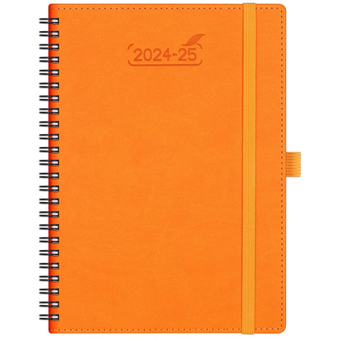 BEZEND 2025 Diary A5 Week to View 18 Months Starts from Now to DEC 2025, Spiral Bound, Vertical Weekly Planner with Monthly Tab, Pen Holder, PU Leather Soft Cover, Orange BEZEND 2025 Diary A5 Week to View 18 Months Starts from Now to DEC 2025, Spiral Bound, Vertical Weekly Planner with Monthly Tab, Pen Holder, PU Leather Soft Cover, Orange