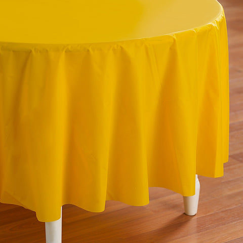 Round Plastic Table Cover -Bright Yellow Tablecover (1 Per Package) Round Plastic Table Cover -Bright Yellow Tablecover (1 Per Package)