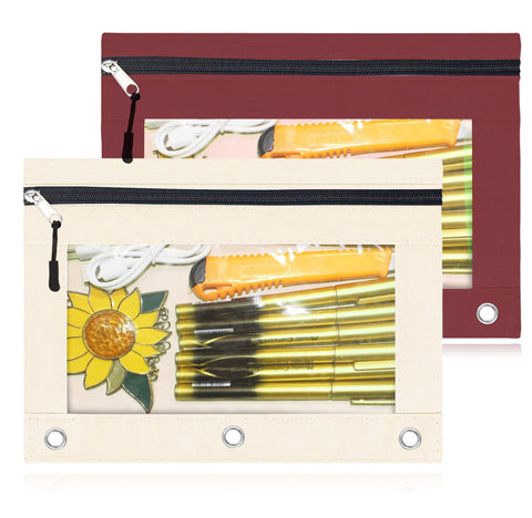 Pencil Pouches for 3 Ring Binder, 2 Pack Binder Pencil Case with Zipper Puller, 2-Tier Clear Window Oxford Pencil Holder Stationery Organziers Bag for School Classroom Supplies Pencil Pouches for 3 Ring Binder, 2 Pack Binder Pencil Case with Zipper Puller, 2-Tier Clear Window Oxford Pencil Holder Stationery Organziers Bag for School Classroom Supplies