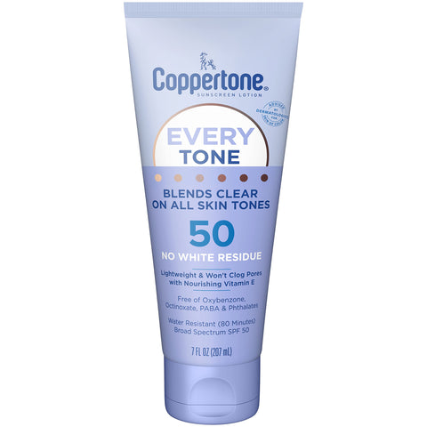 Coppertone Every Tone SPF 50 Sunscreen Lotion, Body & Face Sunscreen Lotion, 7 fl oz