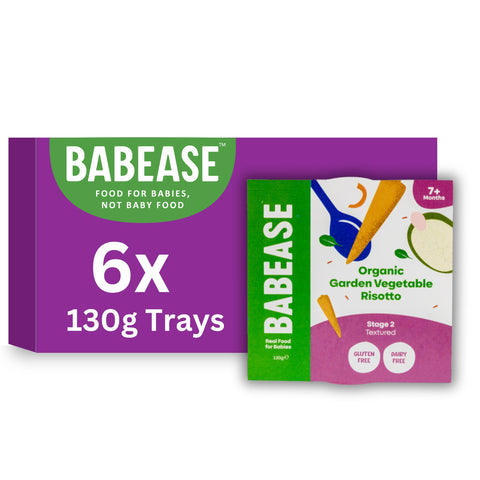 Babease Premium Organic Stage 2 Garden Vegetable Risotto, Weaning 7 Months+, Natural Baby Food Pots, Dairy & Gluten Free, Pack of 6 x 130g Babease Premium Organic Stage 2 Garden Vegetable Risotto, Weaning 7 Months+, Natural Baby Food Pots, Dairy & Gluten Free, Pack of 6 x 130g