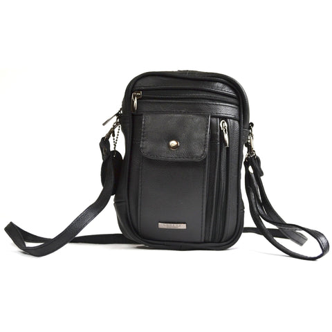Mens Lorenz Man Bag Leather Black With Wrist & Shoulder Strap - Black Mens Lorenz Man Bag Leather Black With Wrist & Shoulder Strap - Black