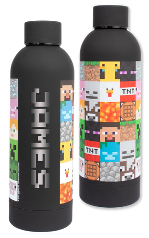 Minecraft - Personalised Water Bottles For Kids - Stainless Steel Water Bottle - Leakproof Water Bottle - BPA Free Water Bottle - 700ML - Black Minecraft - Personalised Water Bottles For Kids - Stainless Steel Water Bottle - Leakproof Water Bottle - BPA Free Water Bottle - 700ML - Black
