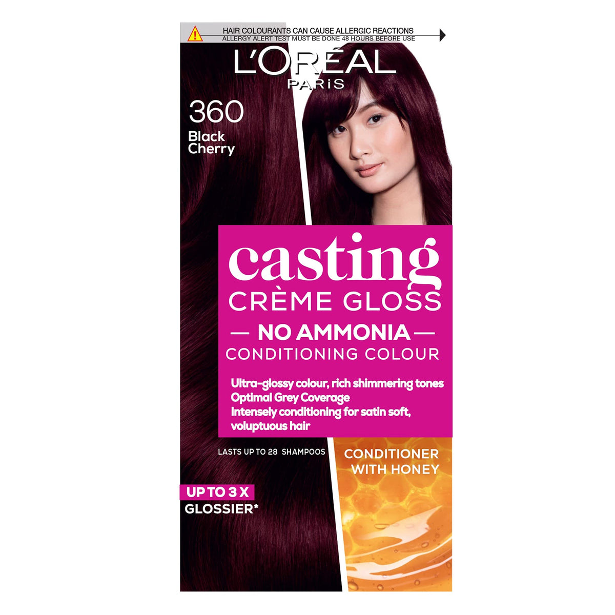 L'Oreal Paris Casting Creme Gloss semi-permanent hair dye, blends away grey hair leaving a radiant hair colour, black hair dye 360 Black Cherry, 360 Black Cherry, 1 Count (Pack of 1)