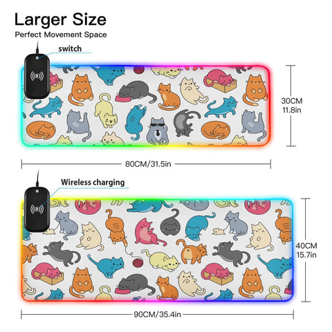 Cats White Wireless Charging Mouse Pad for Mobile Phone Extra Large Gaming Mousepad with 13 Lighting Modes Computer Mat for Gaming MacBook PC Laptop Desk Office Home Cats White Wireless Charging Mouse Pad for Mobile Phone Extra Large Gaming Mousepad with 13 Lighting Modes Computer Mat for Gaming MacBook PC Laptop Desk Office Home