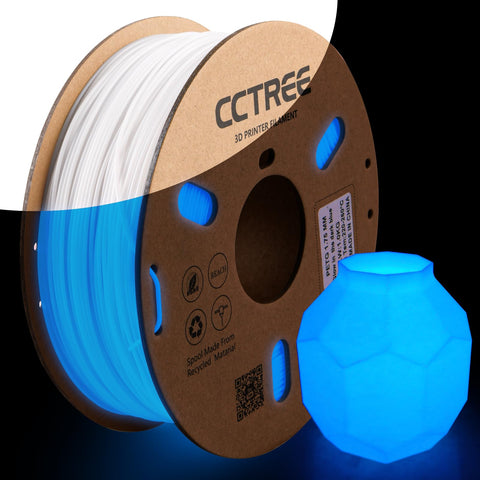 CCTREE PETG Filament 1.75 mm 1 kg, Exceptional Toughness and Excellent Transparency, Dimensional Accuracy +/- 0.03 mm, with Most 3D Printers, Glow in the Dark Blue CCTREE PETG Filament 1.75 mm 1 kg, Exceptional Toughness and Excellent Transparency, Dimensional Accuracy +/- 0.03 mm, with Most 3D Printers, Glow in the Dark Blue