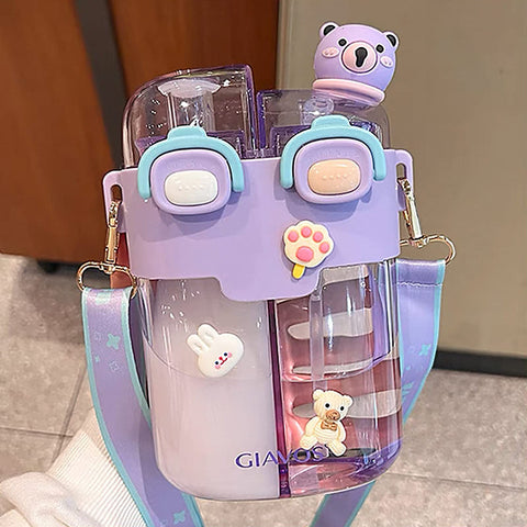 TIAASTAP Cute Water Bottle with Straw - Kawaii Kids Water Bottle with Strap Portable Plastic Drinking Bottle Aesthetic Water Bottle Girls Boys with Stickers for School Travel Sports Outdoor (Purple) TIAASTAP Cute Water Bottle with Straw - Kawaii Kids Water Bottle with Strap Portable Plastic Drinking Bottle Aesthetic Water Bottle Girls Boys with Stickers for School Travel Sports Outdoor (Purple)