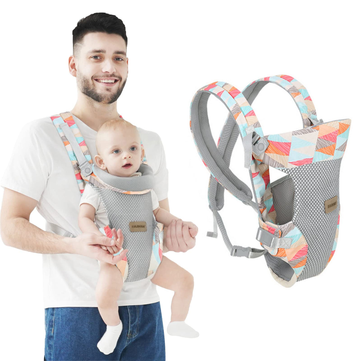 IULONEE Baby Carrier Wrap Hands Free Ergonomic Portable 4 in 1 Newborn Carrier Slings Soft Toddler Back Carrier for Infant 3-36Months Colorful