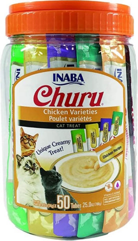 Churu by INABA Cat Treat - Variety Bucket 700g (50 x 14g) / Chicken Flavour, Soft & Creamy Cat Treat, Delicious & Healthy Snack for Cats, Hand Feeding, Natural, Grain Free, High in Moisture Churu by INABA Cat Treat - Variety Bucket 700g (50 x 14g) / Chicken Flavour, Soft & Creamy Cat Treat, Delicious & Healthy Snack for Cats, Hand Feeding, Natural, Grain Free, High in Moisture