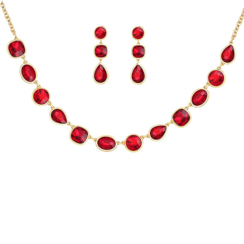 uqvn Red Rhinestone Gemstone Necklac Earrings Jewelry Set for Women Gifts for Wife Mom Bride Bridesmaid Friend Sister uqvn Red Rhinestone Gemstone Necklac Earrings Jewelry Set for Women Gifts for Wife Mom Bride Bridesmaid Friend Sister