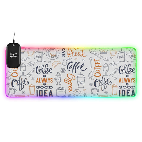 Coffee Set Lettering Wireless Charging Mouse Pad for Mobile Phone Extra Large Gaming Mousepad with 13 Lighting Modes Mouse Mat for MacBook PC Laptop Desk Office Home Gaming Coffee Set Lettering Wireless Charging Mouse Pad for Mobile Phone Extra Large Gaming Mousepad with 13 Lighting Modes Mouse Mat for MacBook PC Laptop Desk Office Home Gaming