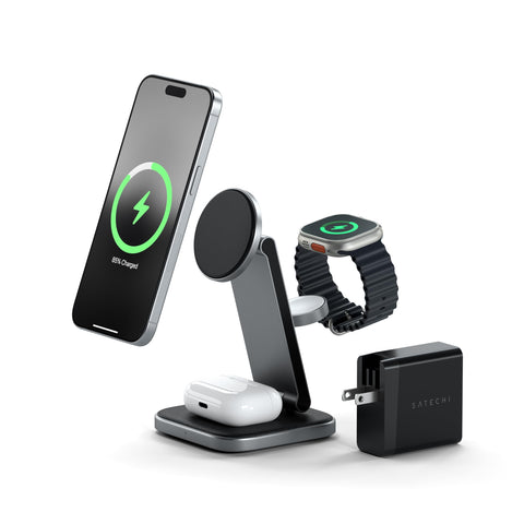Satechi 3 in 1 Wireless Charging Station, Qi2 15W Magnetic, Foldable Travel Charger Station for iPhone 16/15/14/13/12, Apple Watch Series 8/7/SE/6/5/Ultra and AirPods Pro/3/2 Satechi 3 in 1 Wireless Charging Station, Qi2 15W Magnetic, Foldable Travel Charger Station for iPhone 16/15/14/13/12, Apple Watch Series 8/7/SE/6/5/Ultra and AirPods Pro/3/2