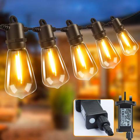 DSLebeen Festoon Lights Outdoor Garden: 48FT/15M ST38 LED String Lights Mains Powered with Timer Function, 19+1 Bulbs Connectable Decorative Warm White Lighting 2700K for Outside Patio Gazebo Porch DSLebeen Festoon Lights Outdoor Garden: 48FT/15M ST38 LED String Lights Mains Powered with Timer Function, 19+1 Bulbs Connectable Decorative Warm White Lighting 2700K for Outside Patio Gazebo Porch
