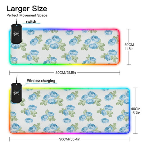 Chic Blue Rose Wireless Charging Mouse Pad for Mobile Phone Extra Large Gaming Mousepad with 13 Lighting Modes Mouse Mat for Gaming MacBook PC Laptop Desk Office Home Chic Blue Rose Wireless Charging Mouse Pad for Mobile Phone Extra Large Gaming Mousepad with 13 Lighting Modes Mouse Mat for Gaming MacBook PC Laptop Desk Office Home