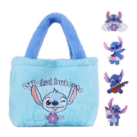CNEISEJK Kawaii Stitch Plush Handbag with 4pcs Pins Cartoon Stitch Tote Bag Purse Shopping Bag for Girls Women (Bao sdq 2404), Blue CNEISEJK Kawaii Stitch Plush Handbag with 4pcs Pins Cartoon Stitch Tote Bag Purse Shopping Bag for Girls Women (Bao sdq 2404), Blue