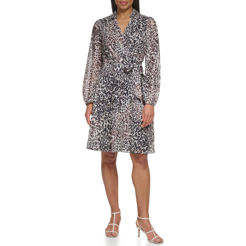 DKNY Women's Chiffon Long Sleeve Dress with Collar, BLK Multi, 6 DKNY Women's Chiffon Long Sleeve Dress with Collar, BLK Multi, 6
