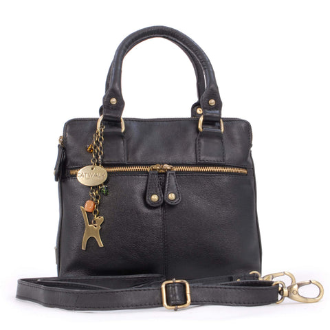 Catwalk Collection Handbags - Vintage Leather Handbag - Shoulder Bag/Cross Body Bag - Includes Shoulder Strap - Fits Tablets - VICKY - Black Catwalk Collection Handbags - Vintage Leather Handbag - Shoulder Bag/Cross Body Bag - Includes Shoulder Strap - Fits Tablets - VICKY - Black