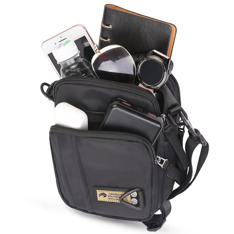 OVAKIA Mens Shoulder Bag,Small Messenger Bags for Men Cross Body Bag Nylon Bags with Multiple Zipper Pocket for Outdoor Sport Daily Use, Black OVAKIA Mens Shoulder Bag,Small Messenger Bags for Men Cross Body Bag Nylon Bags with Multiple Zipper Pocket for Outdoor Sport Daily Use, Black
